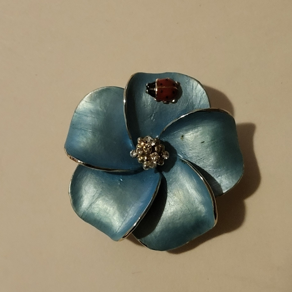 Painted Flower Brooch/Pendant Combo with Ladybug Accent